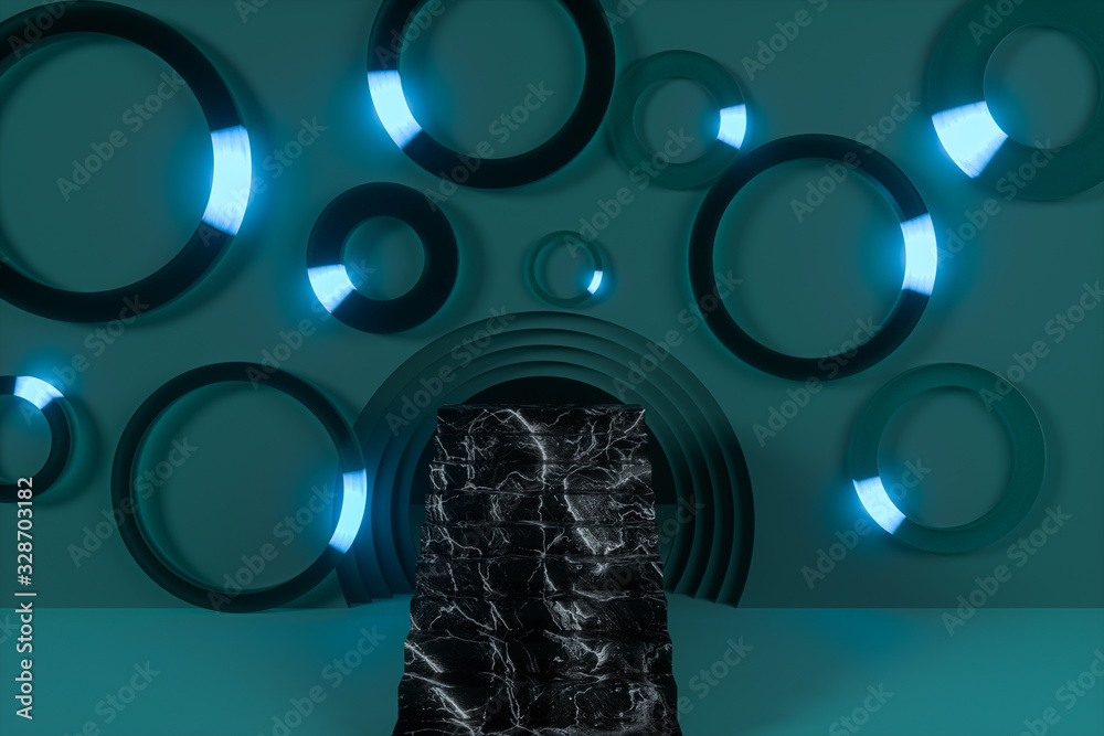 Circle background material,cartoon room,3d rendering.