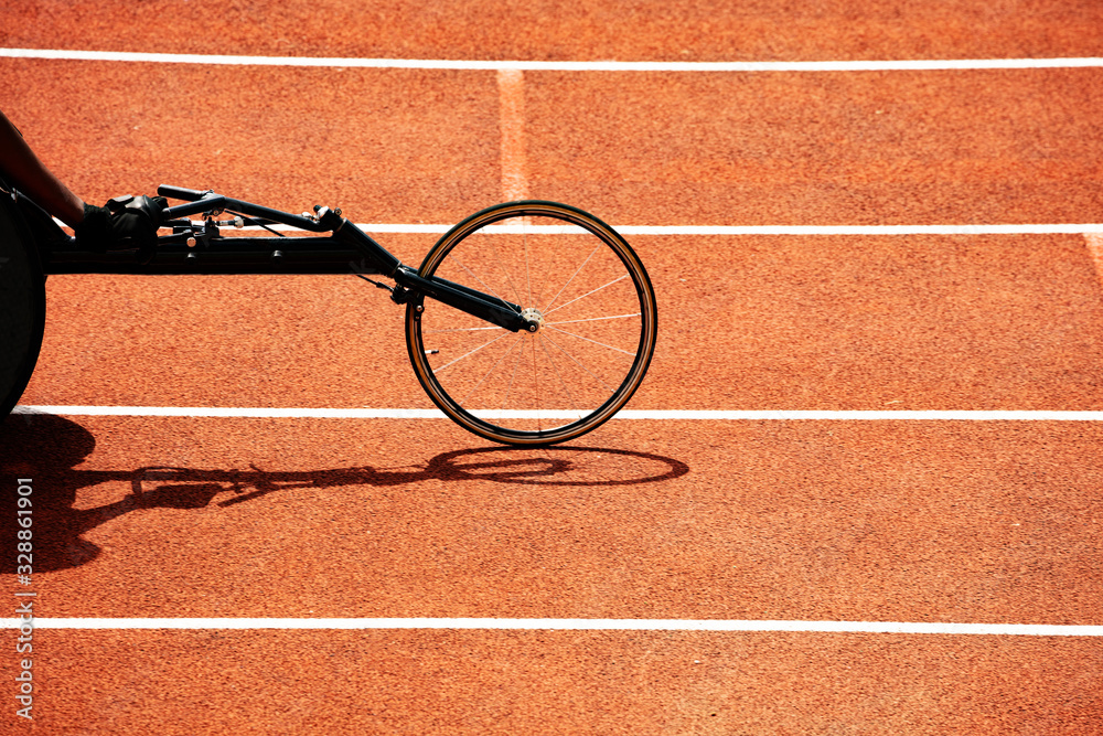 Front wheel of the sport bike for disabled person competition on the stadium track