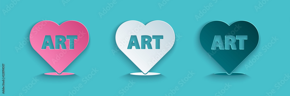 Paper cut Heart with text art icon isolated on blue background. Paper art style. Vector Illustration