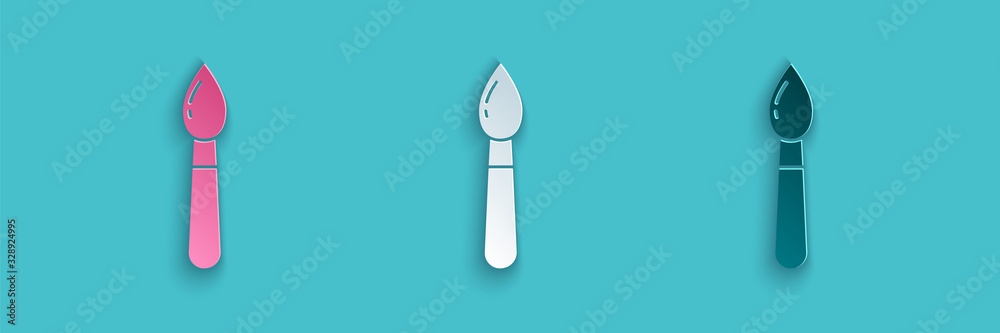 Paper cut Paint brush icon isolated on blue background. Paper art style. Vector Illustration