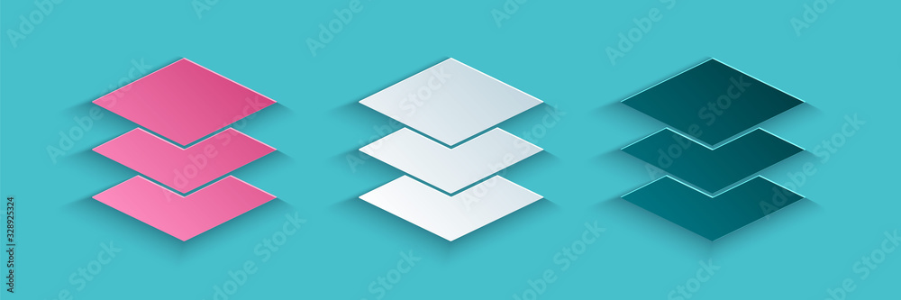 Paper cut Layers icon isolated on blue background. Paper art style. Vector Illustration