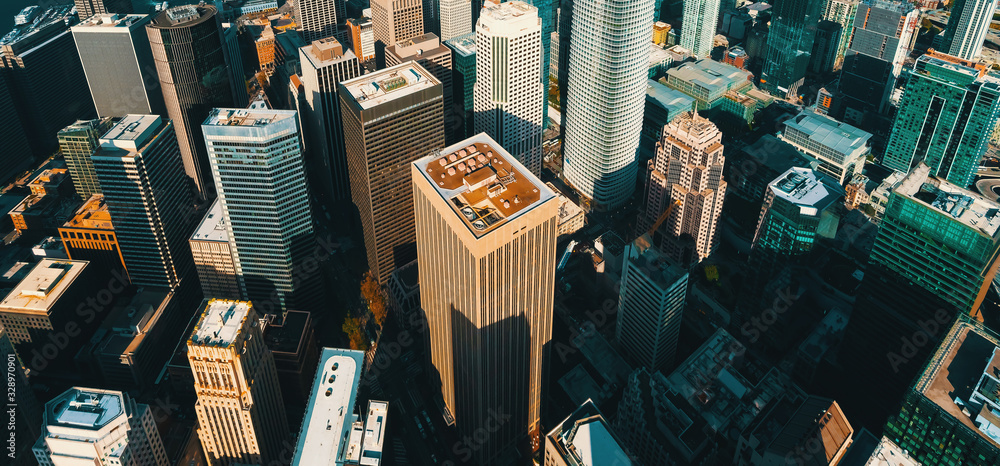 Downtown San Francisco aerial view of skyscrapers