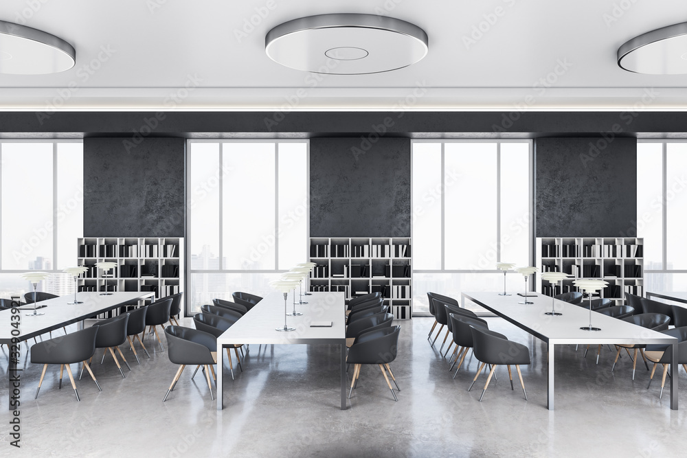 Side view of modern library interior