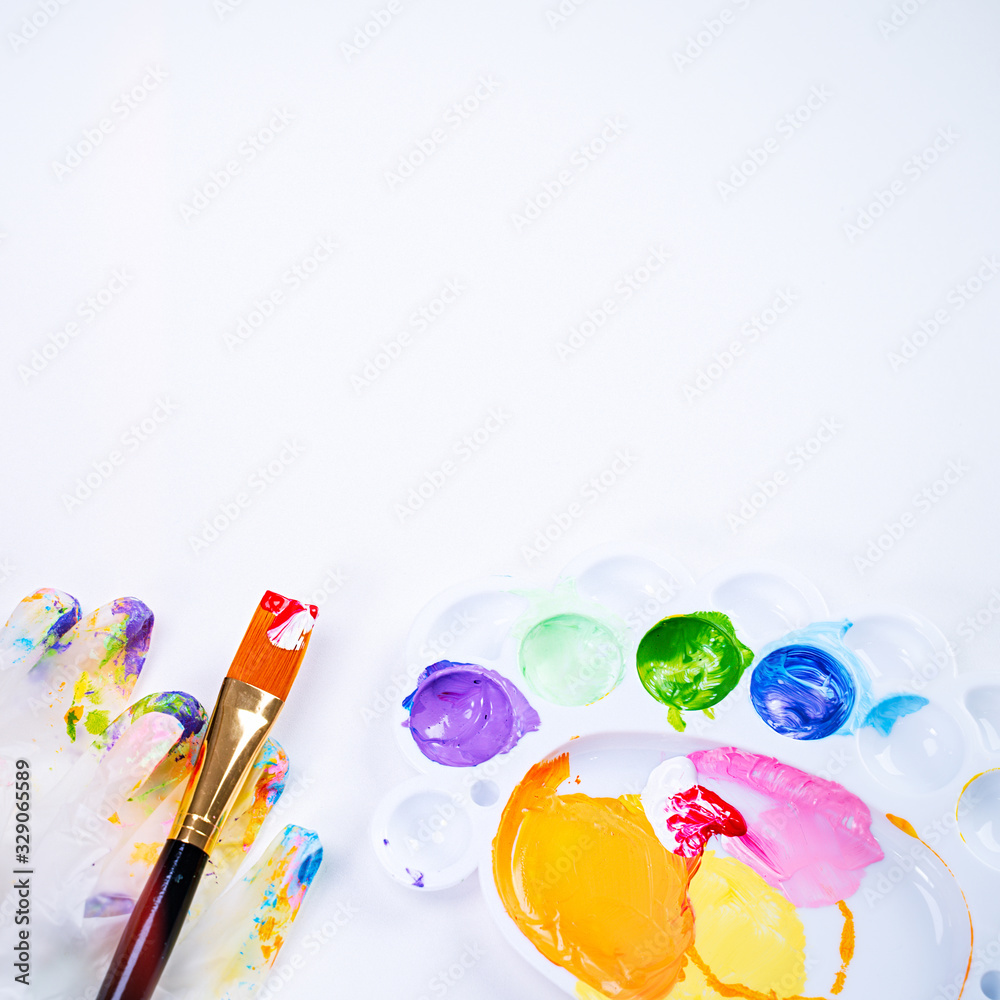 Design concept - Preparing for Easter celebration, painting Easter eggs with colorful Acrylic pigmen