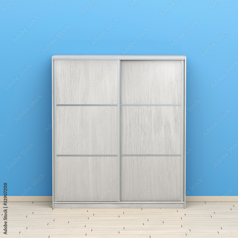 White wood wardrobe in the room