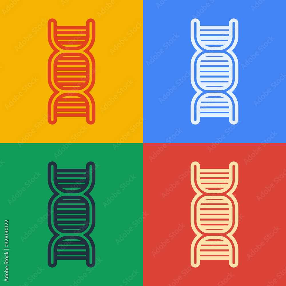 Pop art line DNA symbol icon isolated on color background. Vector Illustration