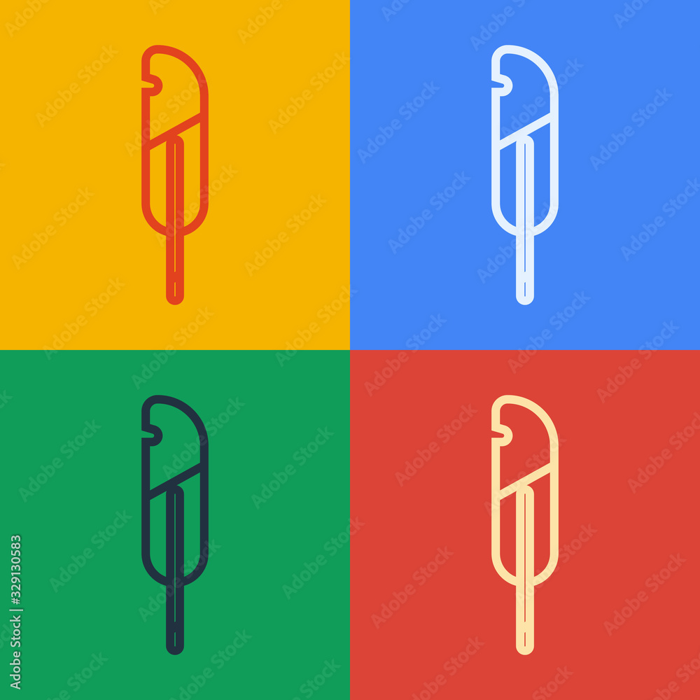 Pop art line Feather pen icon isolated on color background. Vector Illustration