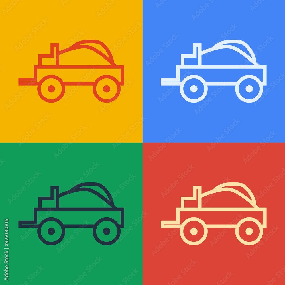 Pop art line Wild west covered wagon icon isolated on color background. Vector Illustration