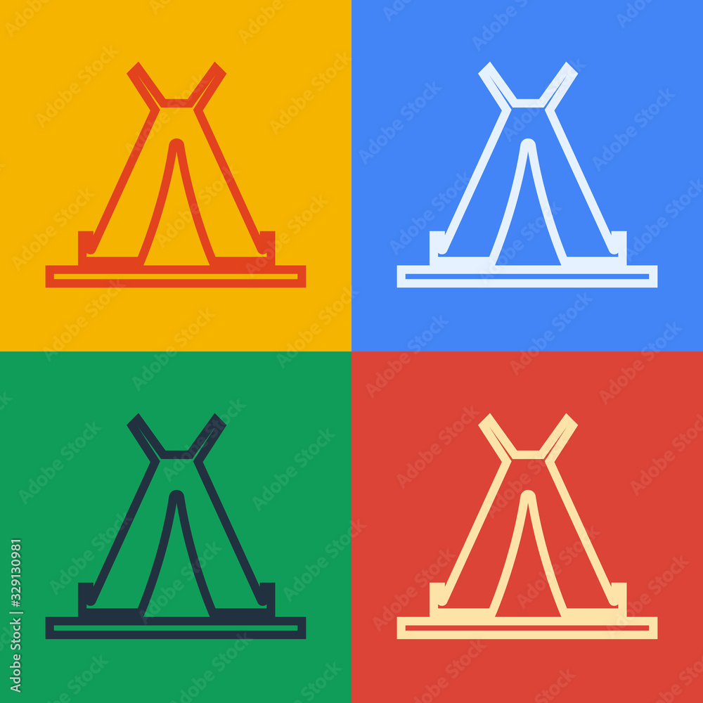 Pop art line Traditional indian teepee or wigwam icon isolated on color background. Indian tent. Vec