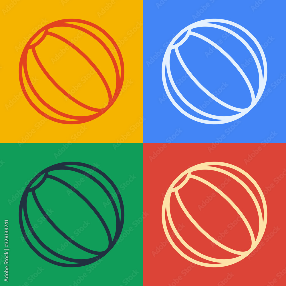 Pop art line Beach ball icon isolated on color background. Vector Illustration