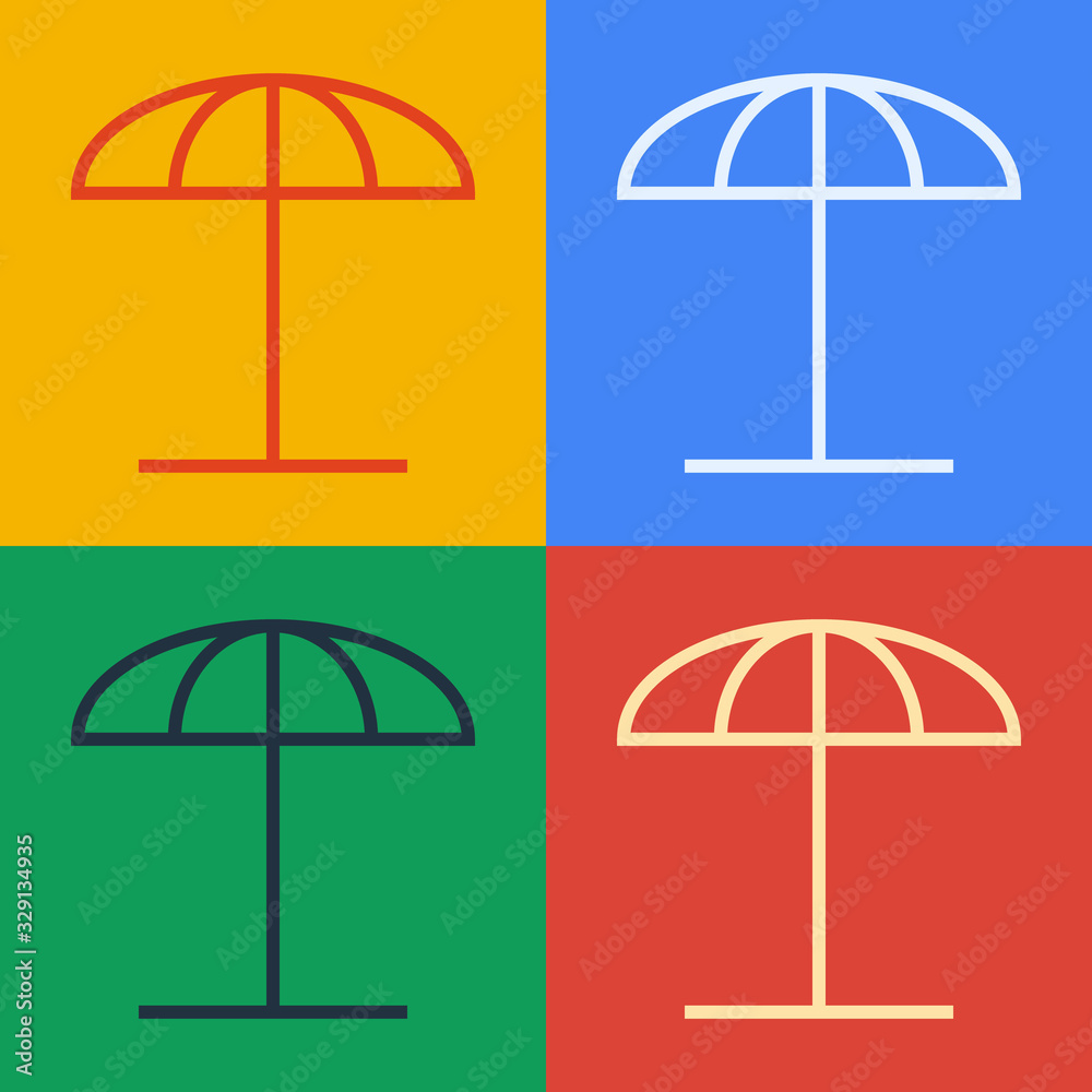 Pop art line Sun protective umbrella for beach icon isolated on color background. Large parasol for 