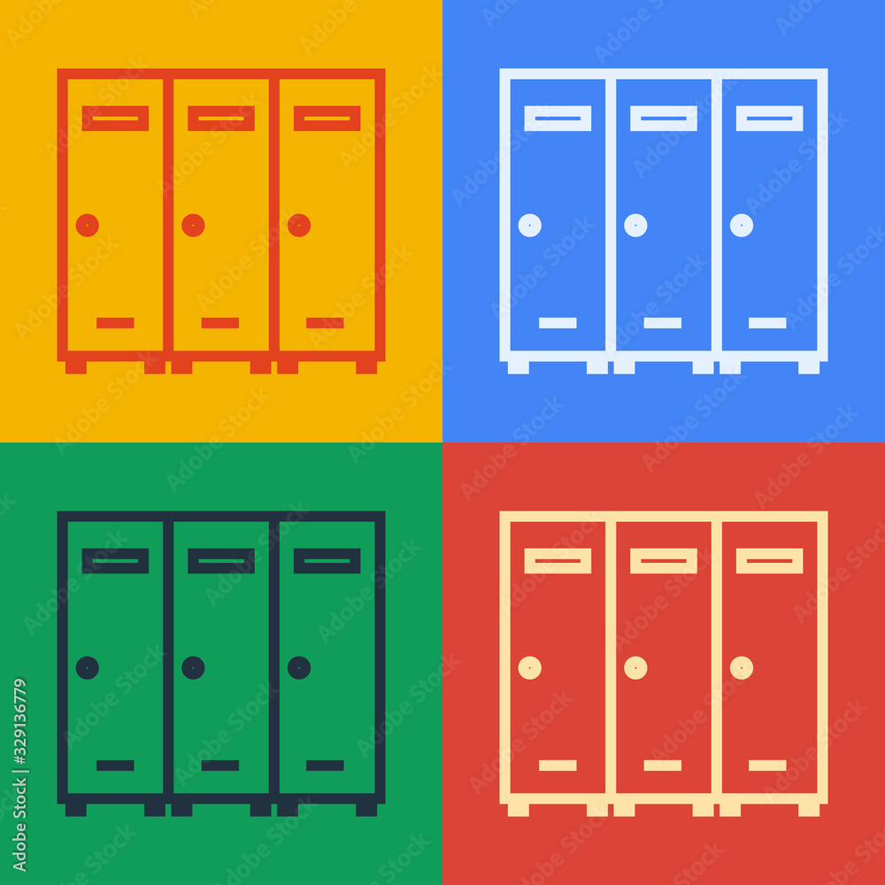 Pop art line Locker or changing room for hockey, football, basketball team or workers icon isolated 