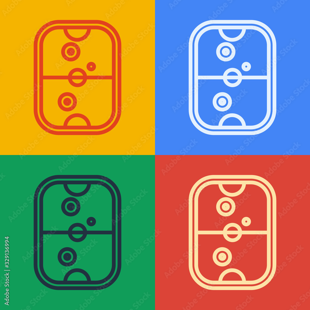 Pop art line Air hockey table icon isolated on color background. Vector Illustration