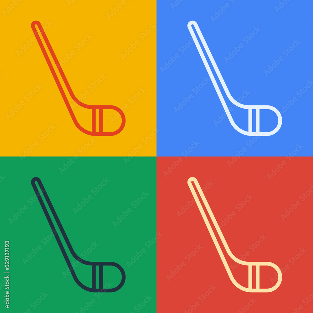 Pop art line Ice hockey sticks icon isolated on color background. Vector Illustration