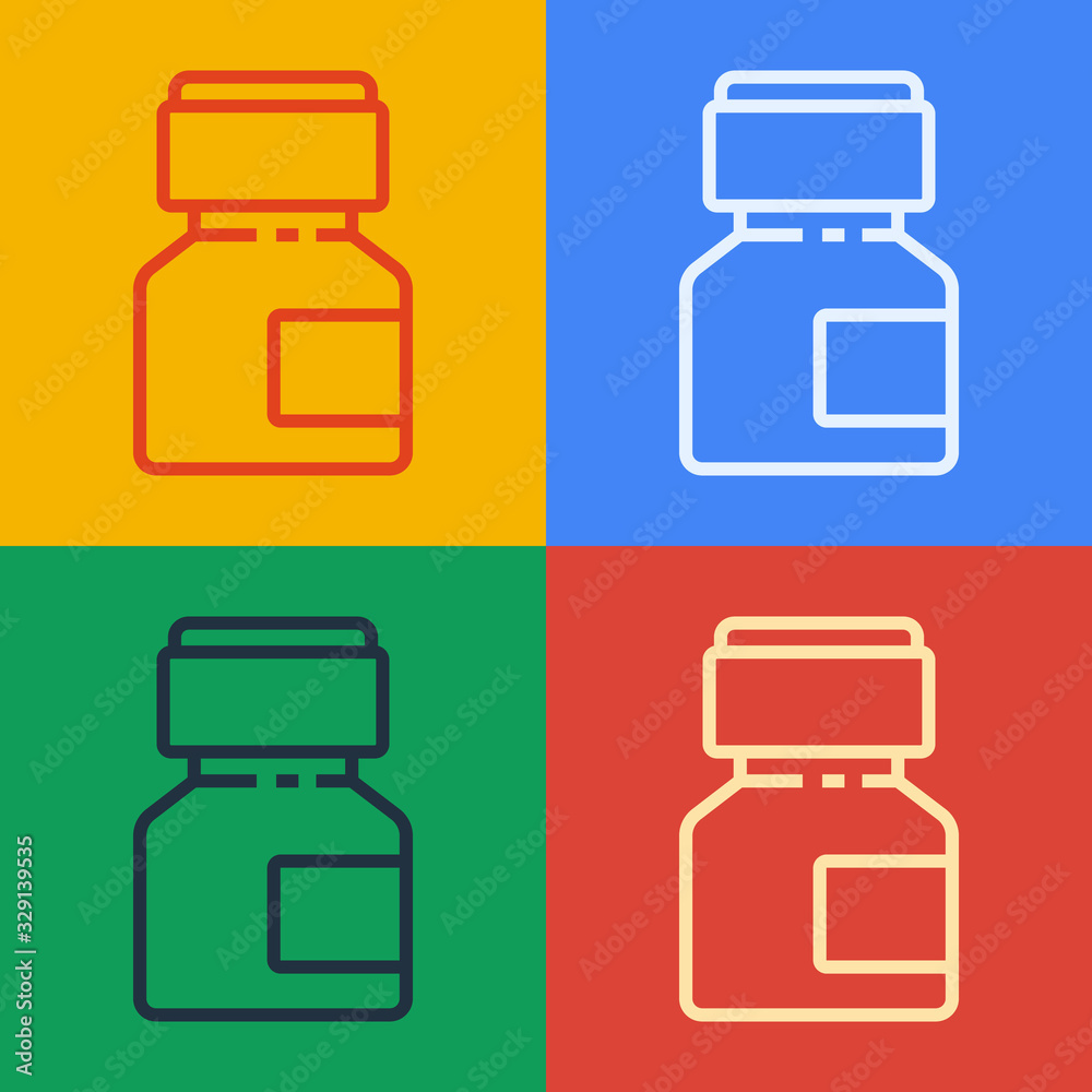 Pop art line Paint, gouache, jar, dye icon isolated on color background. Vector Illustration