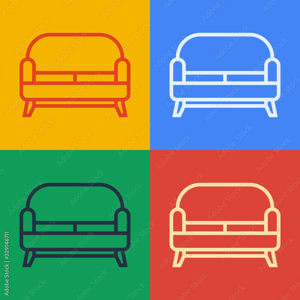 Pop art line Sofa icon isolated on color background. Vector Illustration