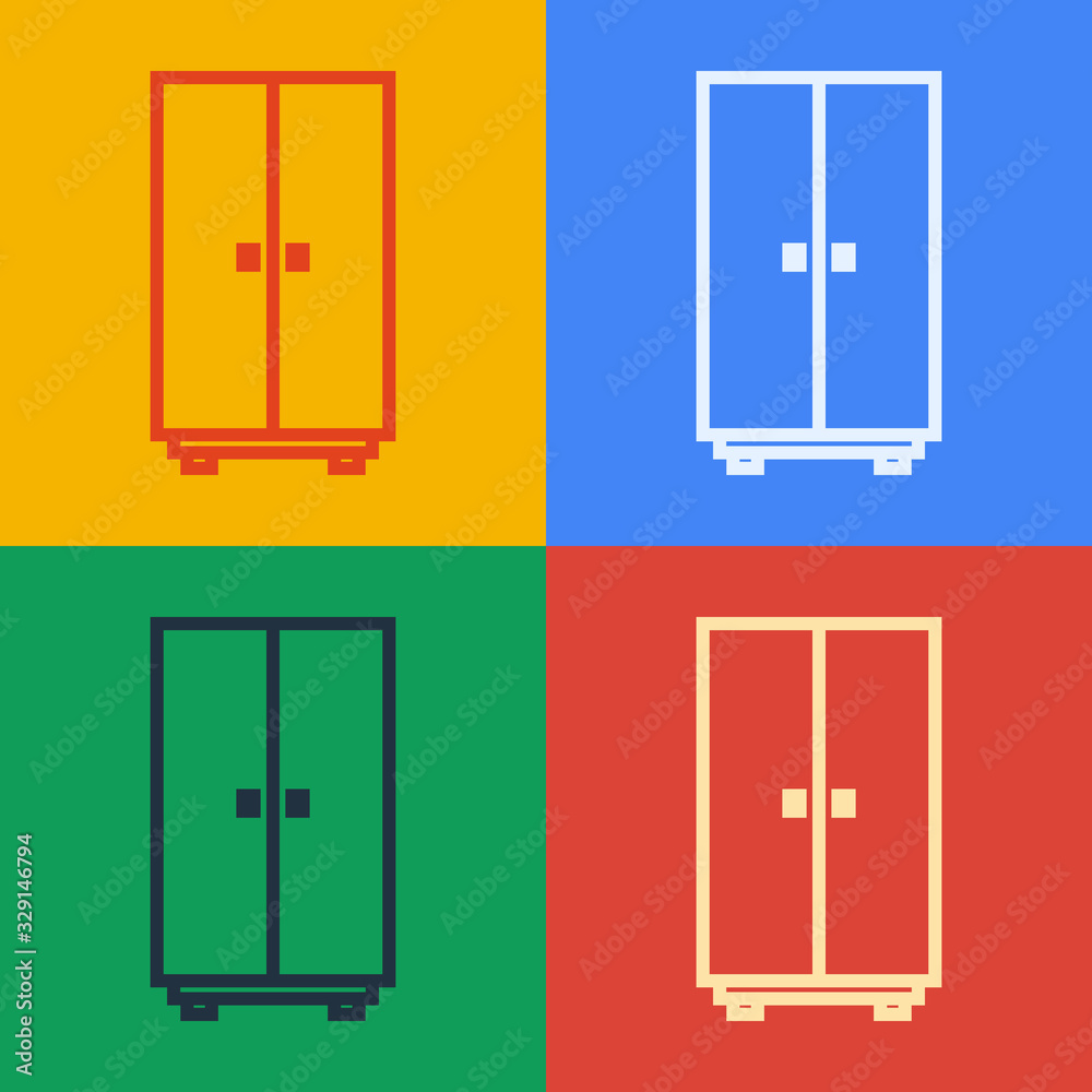 Pop art line Wardrobe icon isolated on color background. Vector Illustration