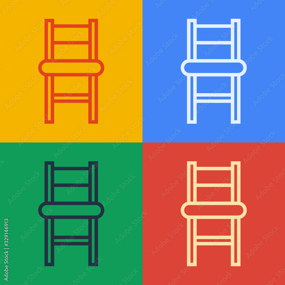 Pop art line Chair icon isolated on color background. Vector Illustration