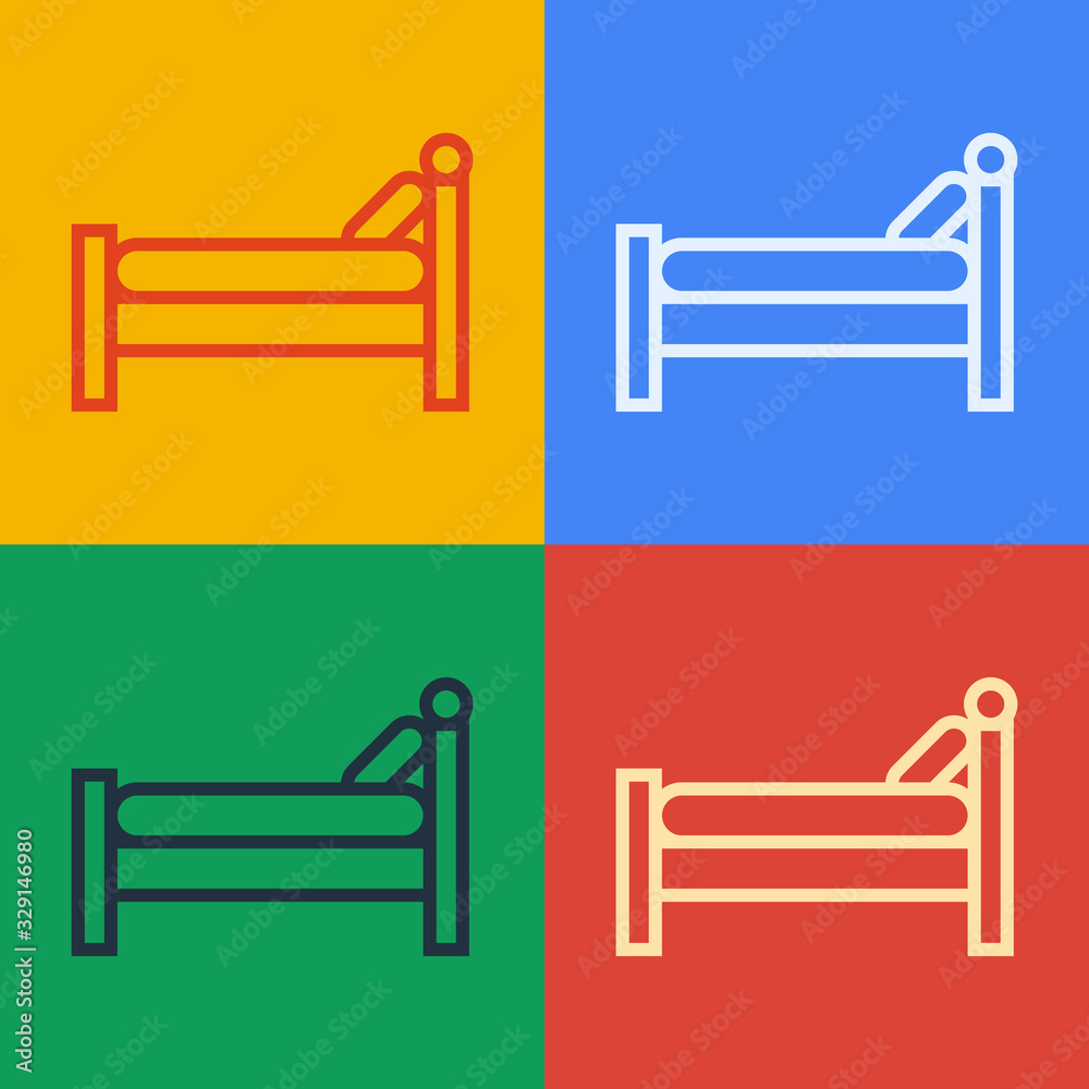 Pop art line Bed icon isolated on color background. Vector Illustration