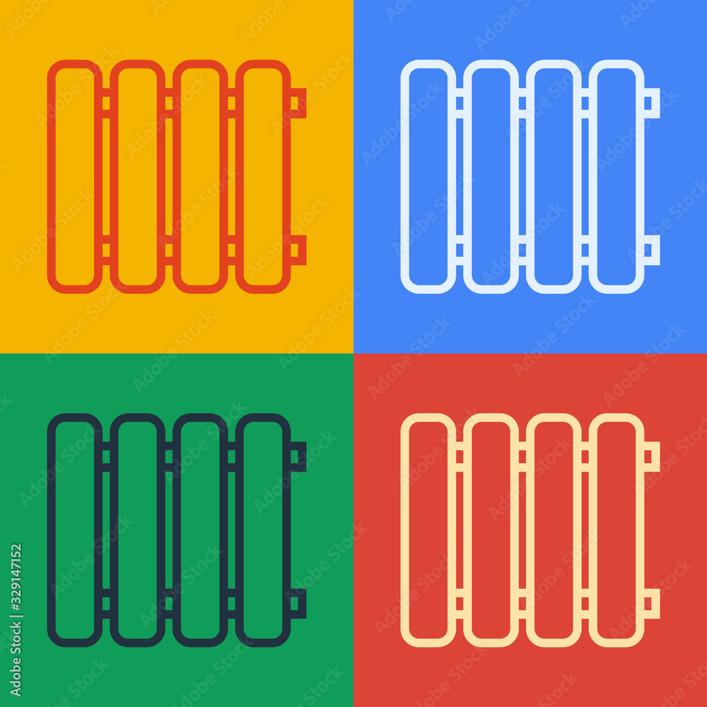 Pop art line Heating radiator icon isolated on color background. Vector Illustration