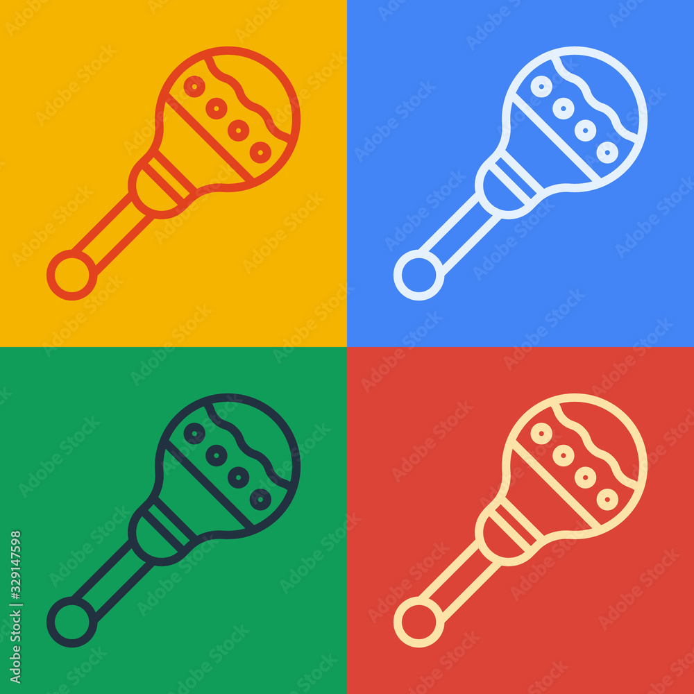 Pop art line Maracas icon isolated on color background. Music maracas instrument mexico. Vector Illu