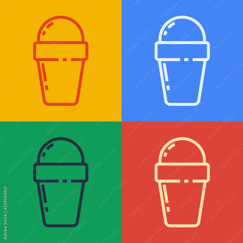 Pop art line Ice cream in waffle cone icon isolated on color background. Sweet symbol. Vector Illust