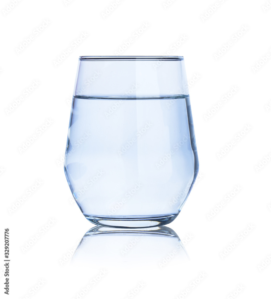 Glass of fresh water on white background