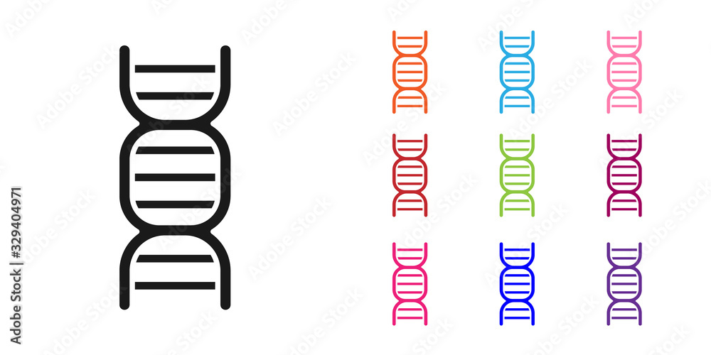 白色背景上隔离的黑色DNA符号图标。将图标设置为彩色。矢量插图