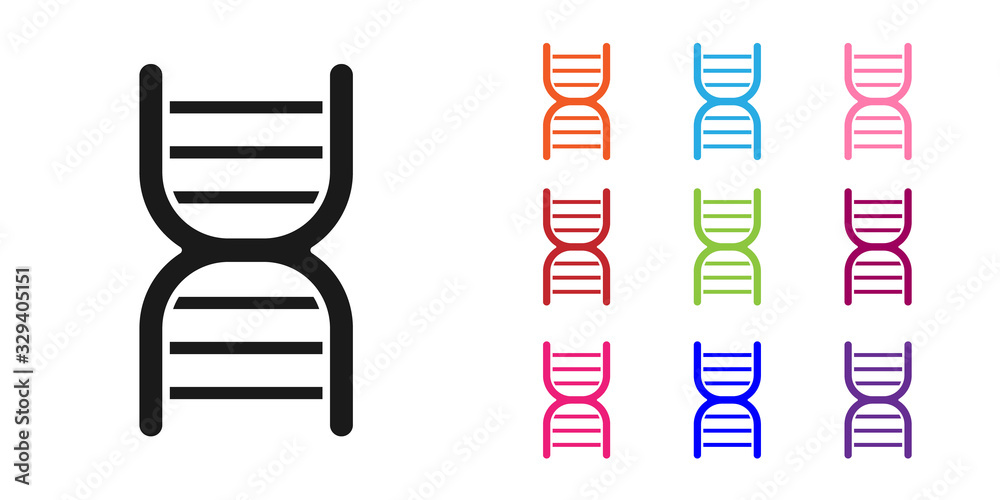 白色背景上隔离的黑色DNA符号图标。将图标设置为彩色。矢量插图