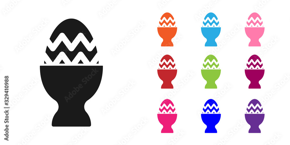 Black Easter egg on a stand icon isolated on white background. Happy Easter. Set icons colorful. Vec