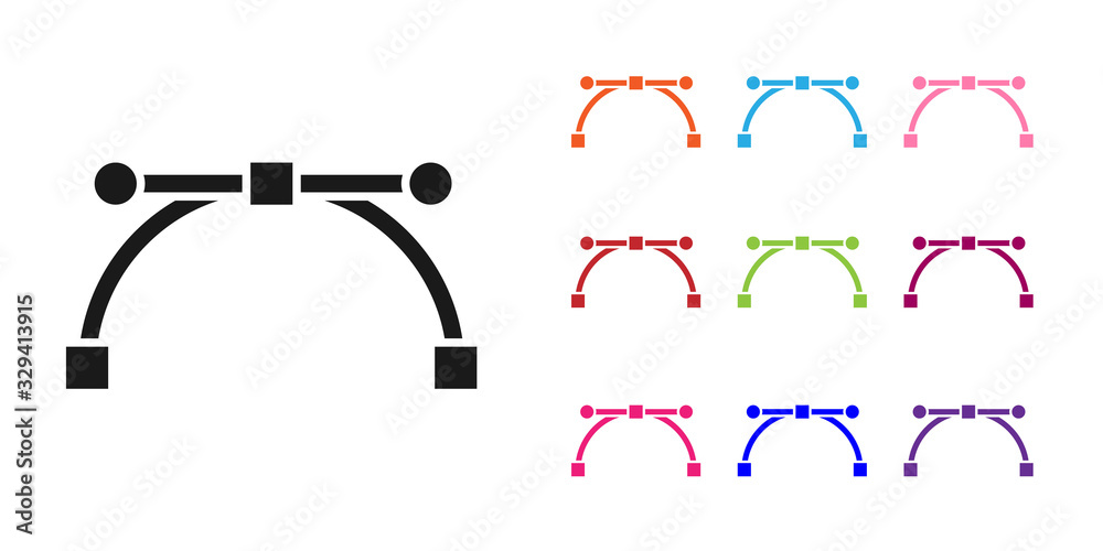 Black Bezier curve icon isolated on white background. Pen tool icon. Set icons colorful. Vector Illu