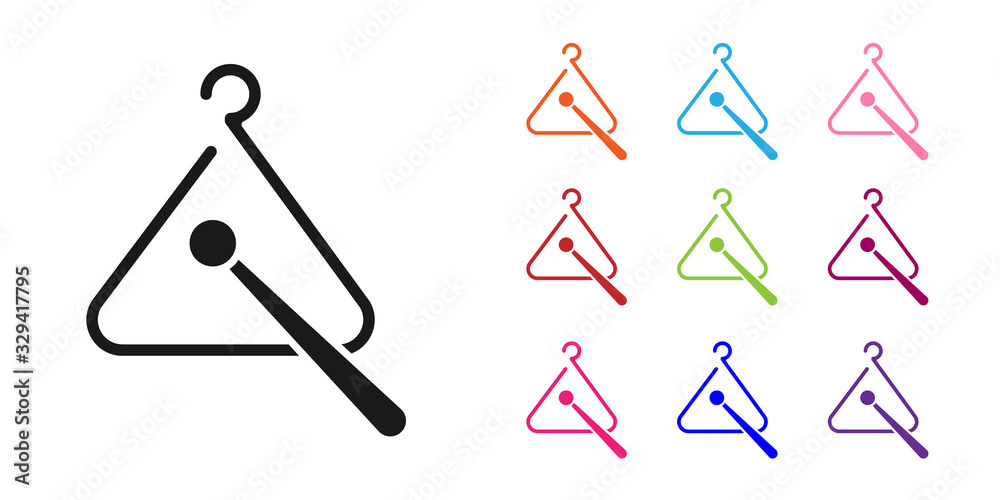 Black Triangle musical instrument icon isolated on white background. Set icons colorful. Vector Illu