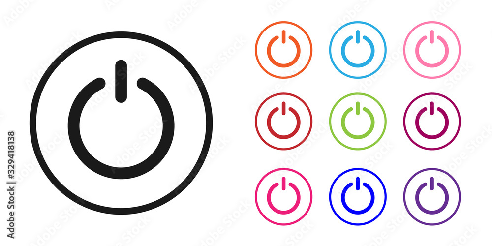 Black Power button icon isolated on white background. Start sign. Set icons colorful. Vector Illustr