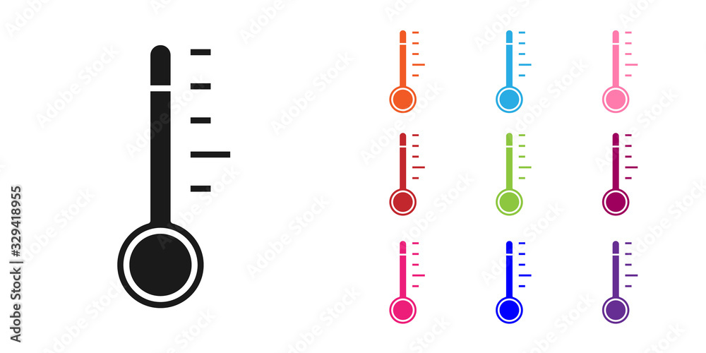 白色背景上隔离的黑色气象温度计测量图标。温度计设备sho