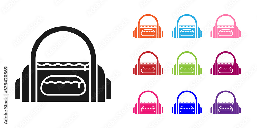 黑色运动包图标隔离在白色背景上。将图标设置为彩色。矢量插图