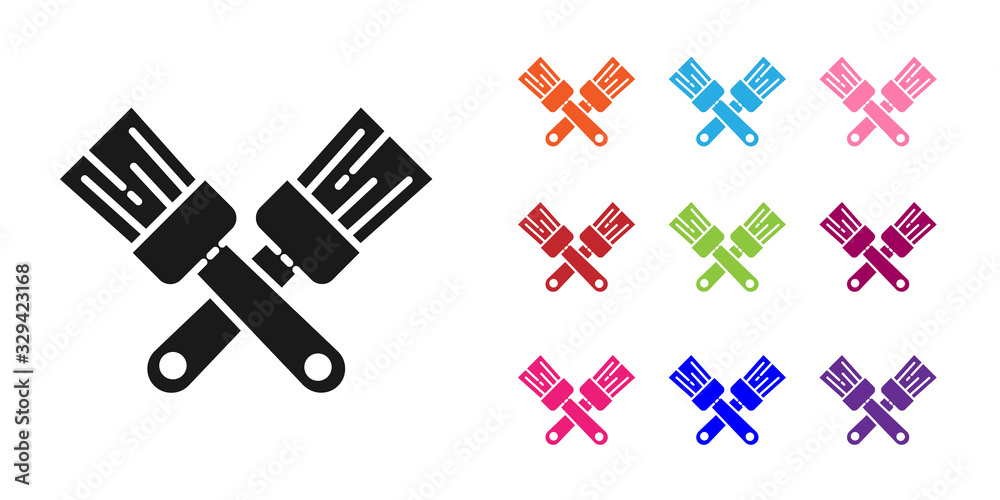 Black Crossed paint brush icon isolated on white background. Set icons colorful. Vector Illustration