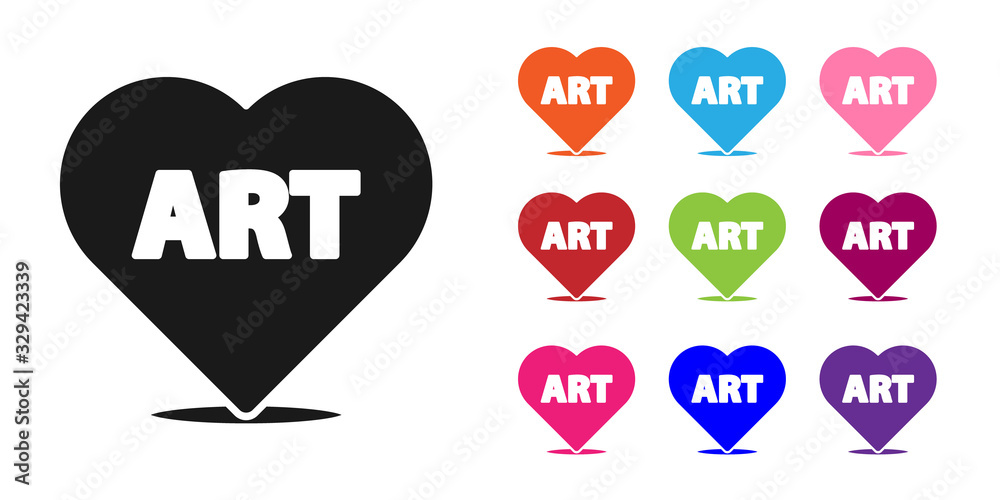 Black Heart with text art icon isolated on white background. Set icons colorful. Vector Illustration