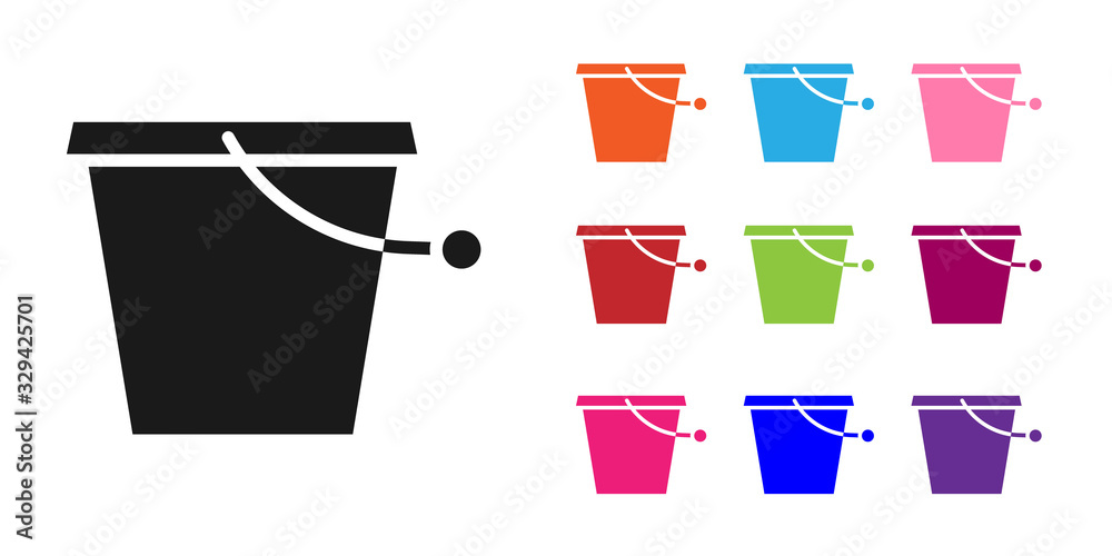 Black Bucket icon isolated on white background. Set icons colorful. Vector Illustration