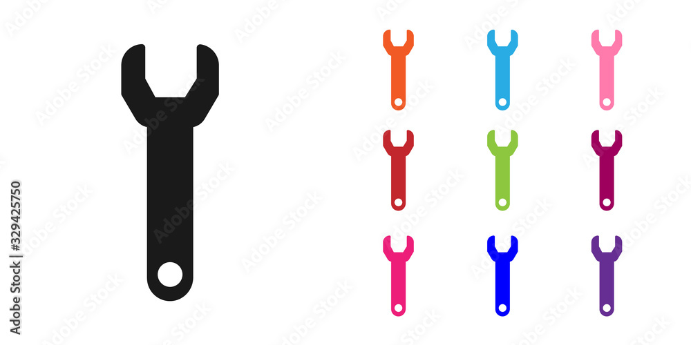 Black Wrench spanner icon isolated on white background. Set icons colorful. Vector Illustration