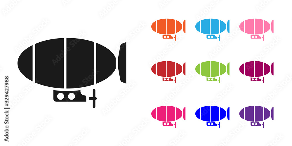 黑色飞艇图标隔离在白色背景上。将图标设置为彩色。矢量插图