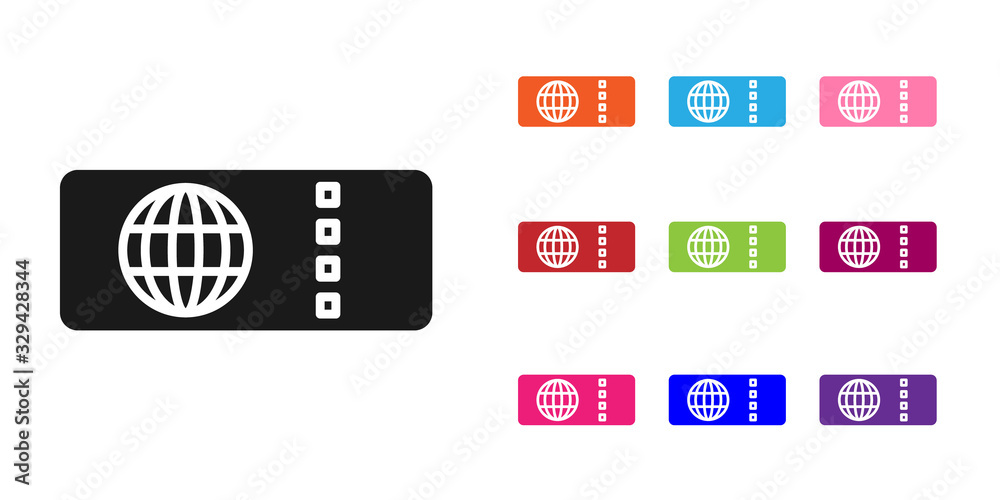 Black Airline ticket icon isolated on white background. Plane ticket. Set icons colorful. Vector Ill