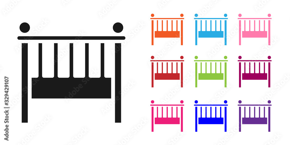 Black Baby crib cradle bed icon isolated on white background. Set icons colorful. Vector Illustratio