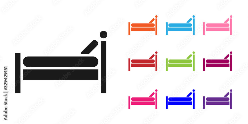 Black Bed icon isolated on white background. Set icons colorful. Vector Illustration