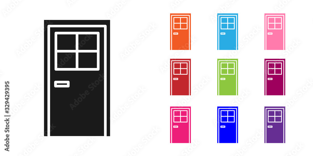 黑色关闭的门图标隔离在白色背景上。将图标设置为彩色。矢量插图