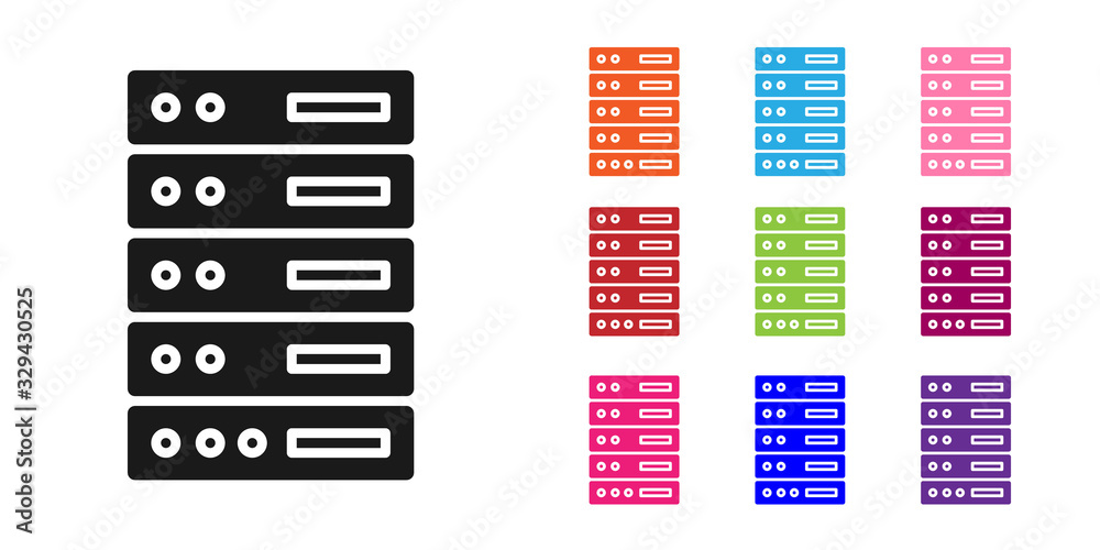 黑色服务器、数据、Web主机图标隔离在白色背景上。将图标设置为彩色。矢量照明