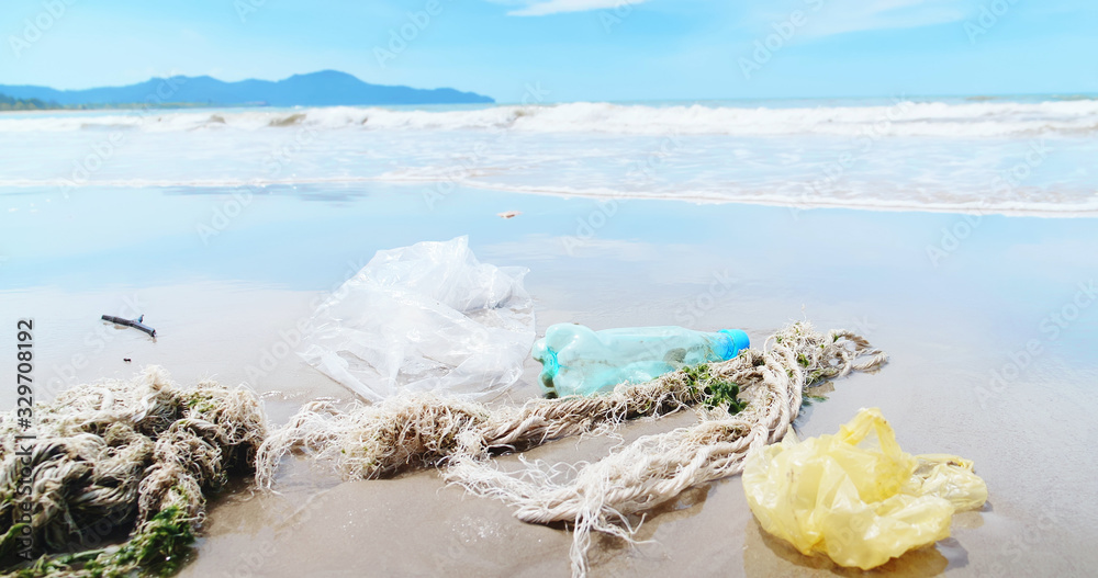 plastic waste garbage on beach