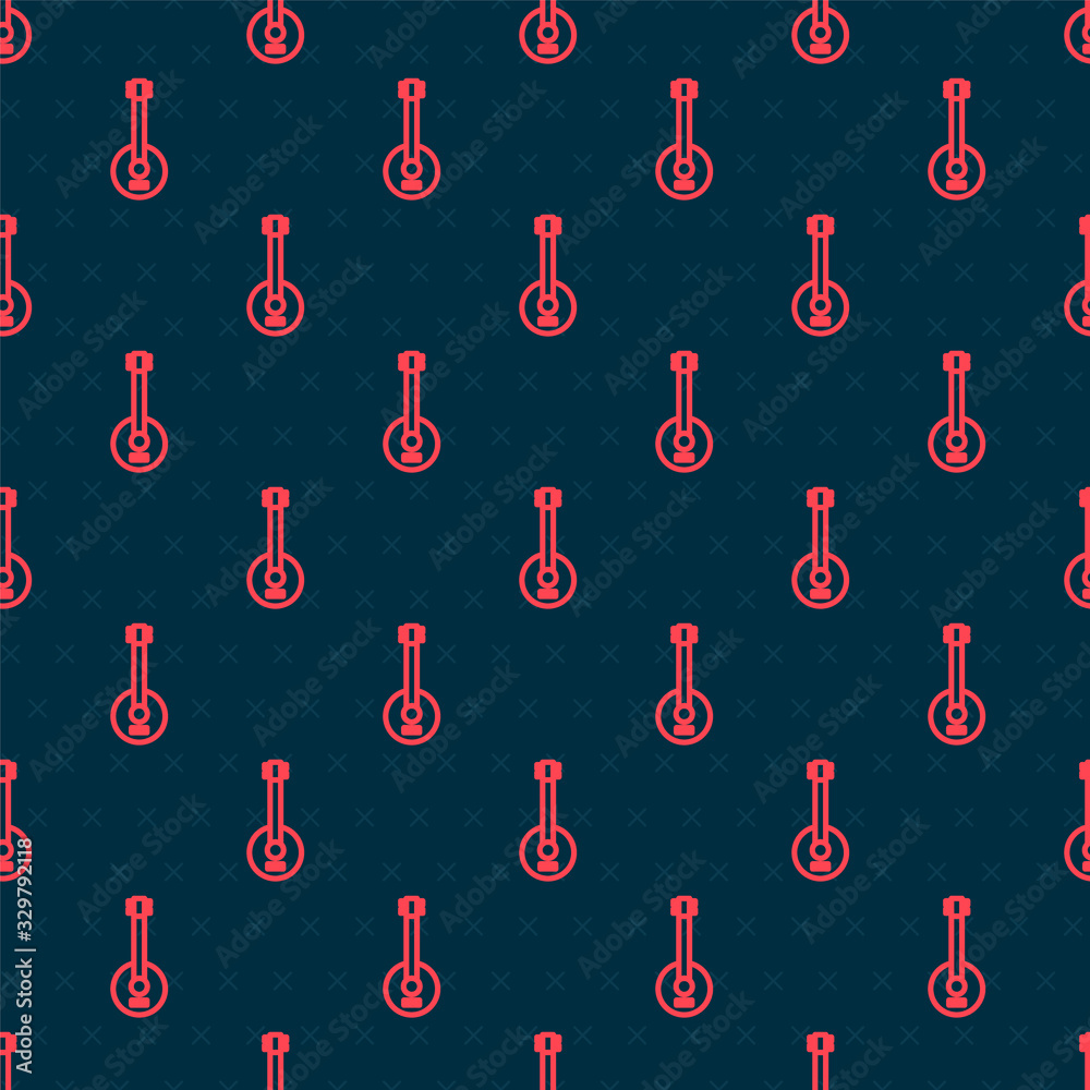 Red line Banjo icon isolated seamless pattern on black background. Musical instrument. Vector Illust