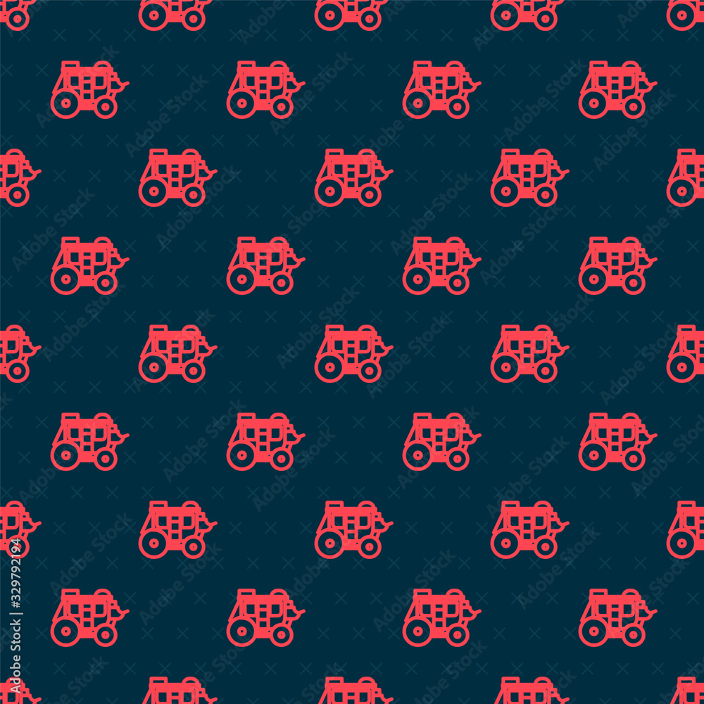 Red line Western stagecoach icon isolated seamless pattern on black background. Vector Illustration