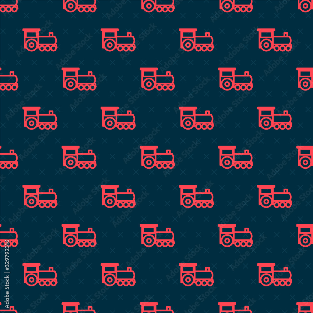 Red line Retro train icon isolated seamless pattern on black background. Public transportation symbo