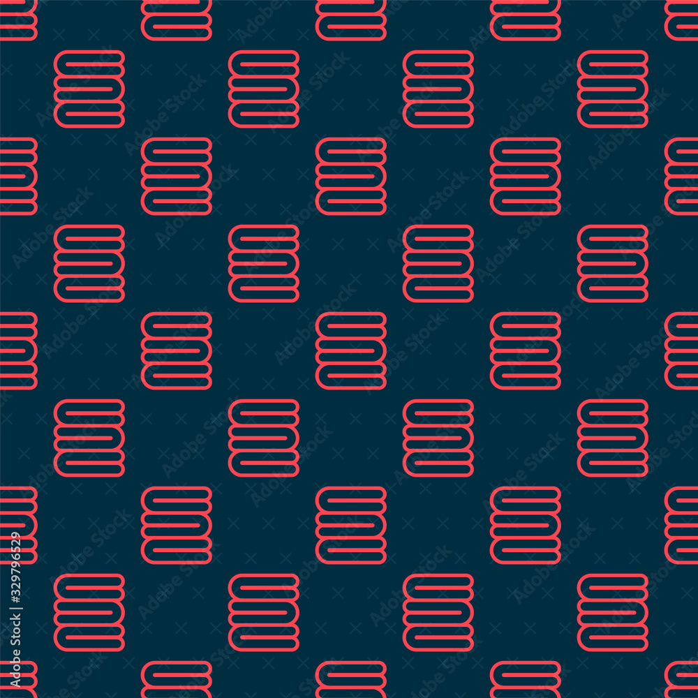 Red line Towel stack icon isolated seamless pattern on black background. Vector Illustration